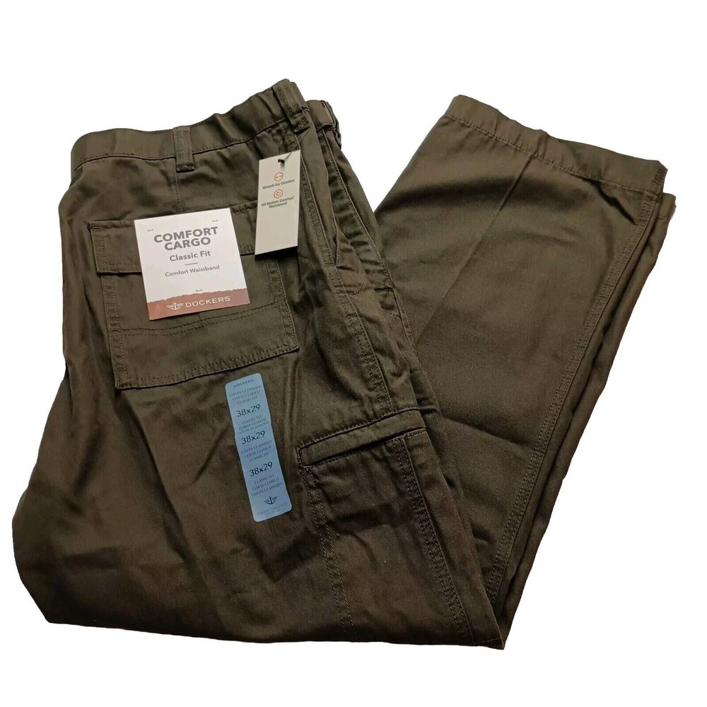 Dockers Comfort Cargo Pants Men's 38x29 Green D3 Classic Fit Comfort Waistband